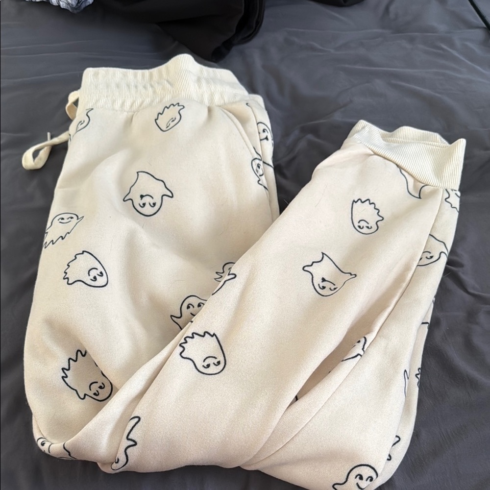 Cream Joggers with ghosts
